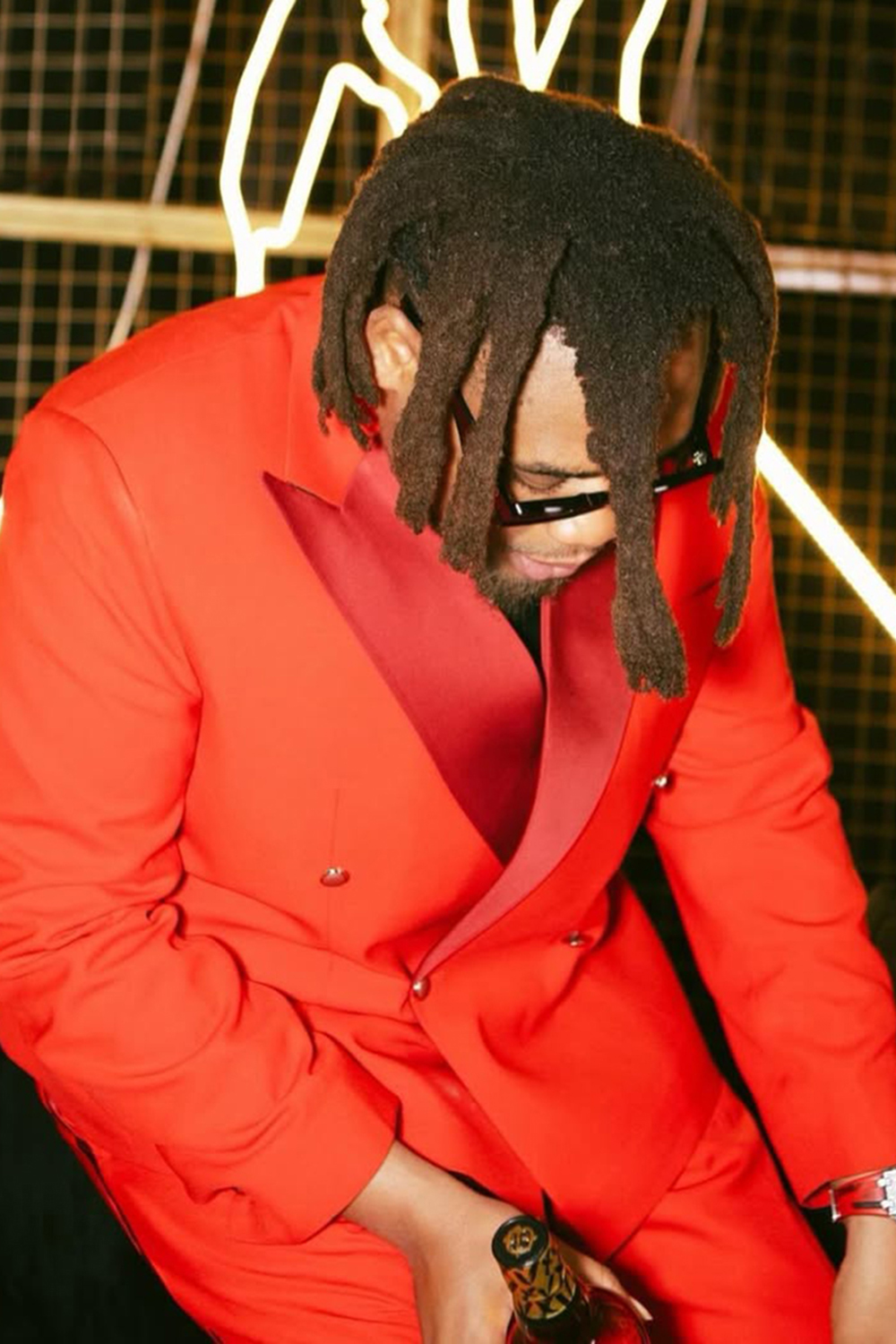 Orange Red Double Breasted Peak Lapel 2 Piece Men's Prom Homecoming Suits