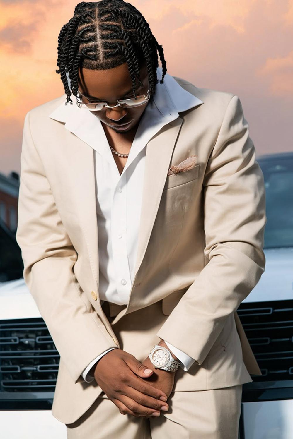 Light Khaki Slim Fit 2 Piece Notched Lapel Prom Homecoming Men's Suits