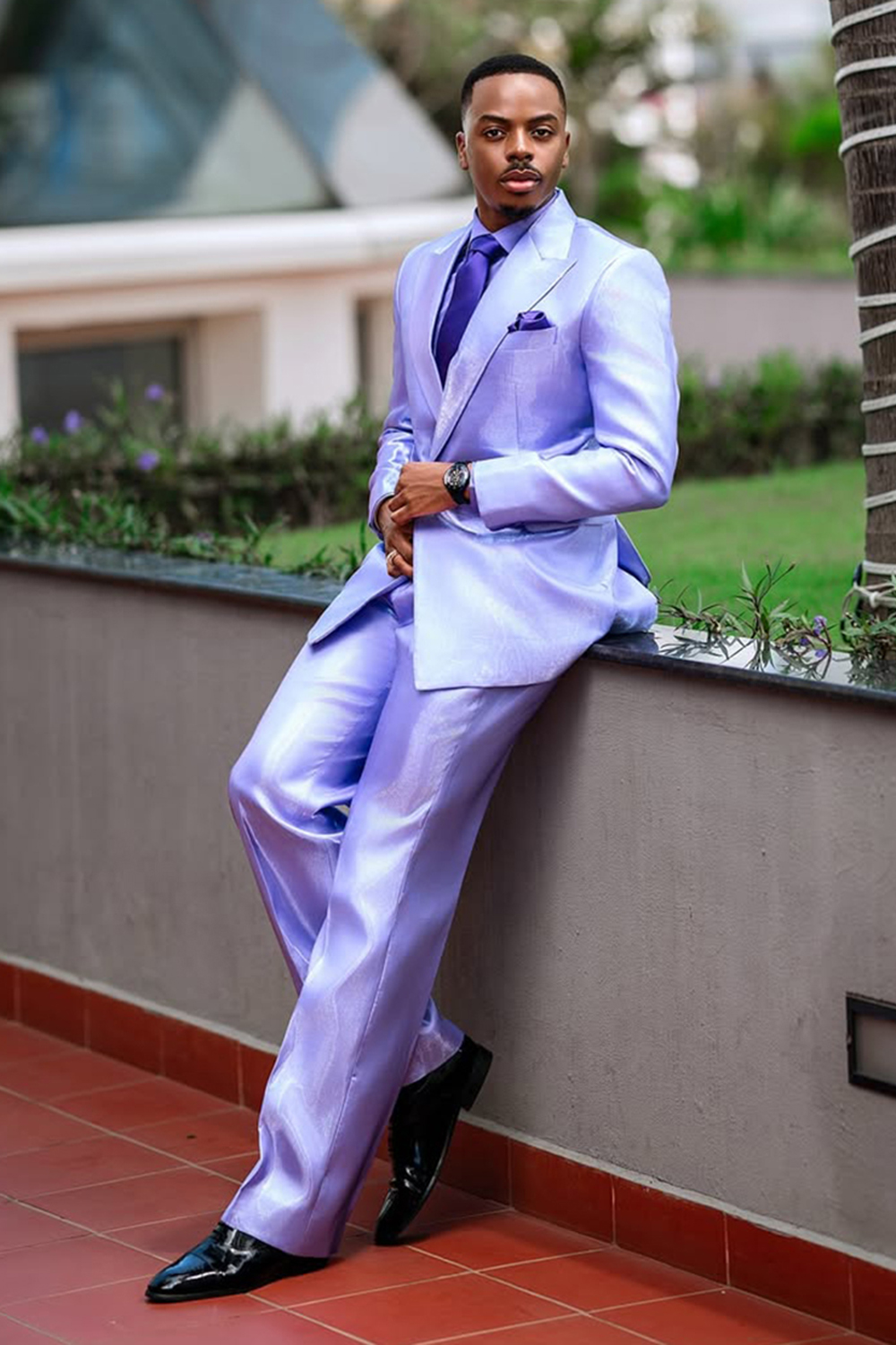 Lilac Double Breasted Peak Lapel 2 Piece Men's Prom Homecoming Suits