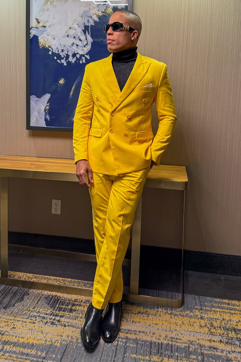 Yellow Double Breasted Notched Lapel 2 Piece Men's Prom Homecoming Suits