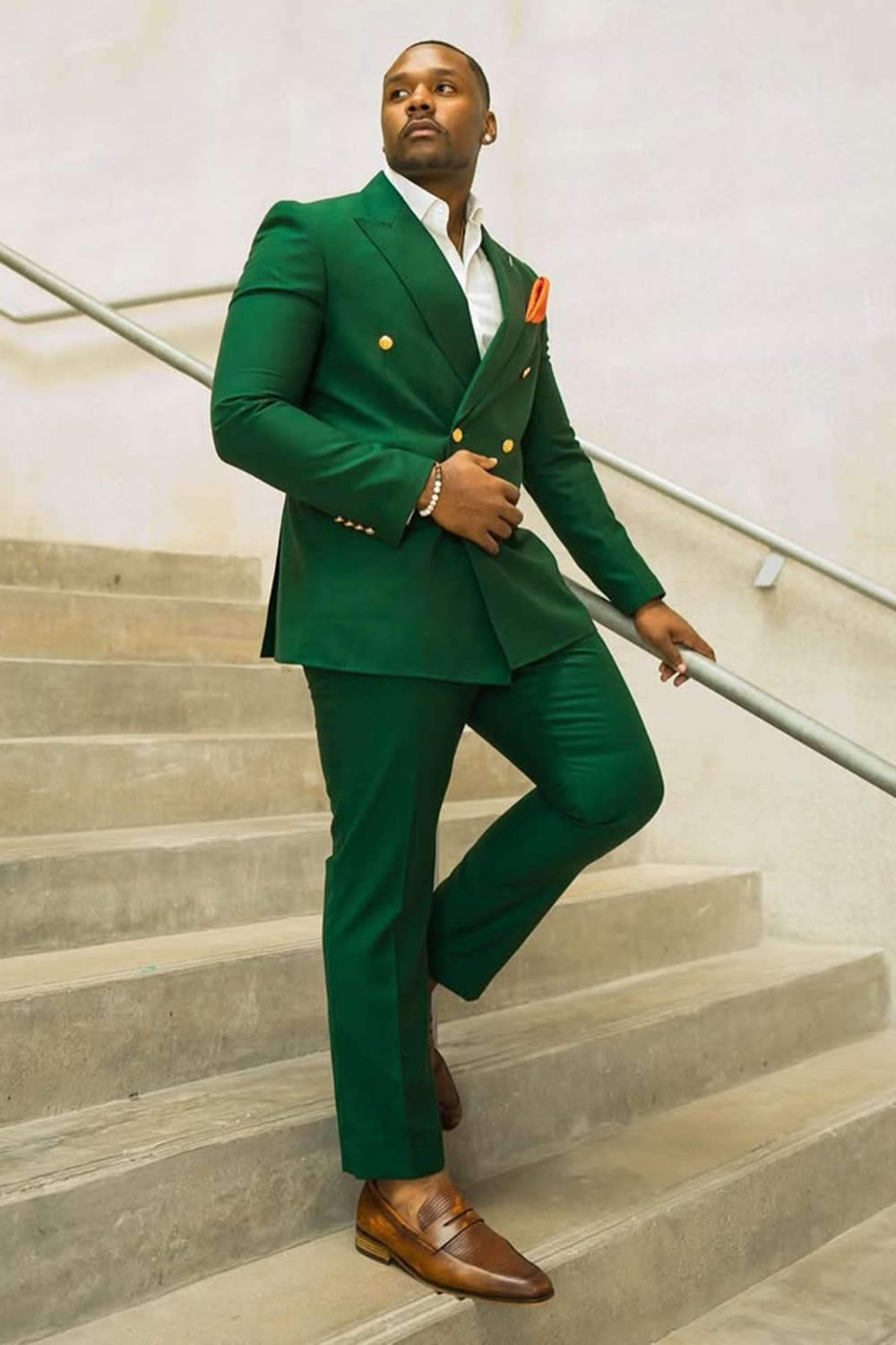 Peacock Green Peak Lapel Double Breasted 2 Piece Men's Prom Homecoming Suits