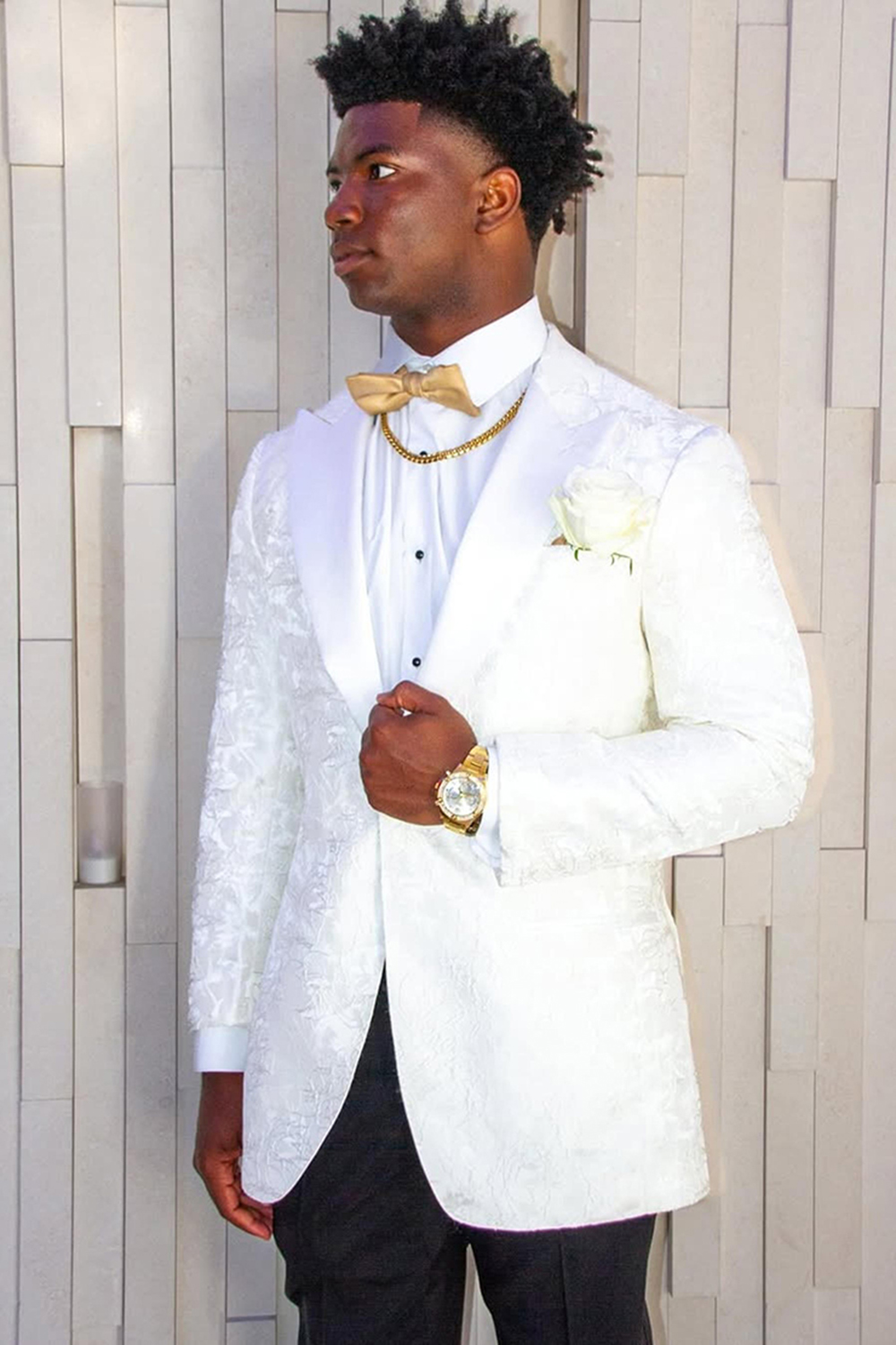 White Jacquard Peak Lapel Slim Fit Men's Prom Homecoming Blazer