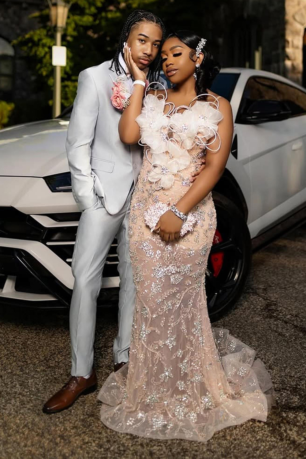 Light Grey Notched Lapel Slim Fit 2 Piece Men's Prom Homecoming Suits