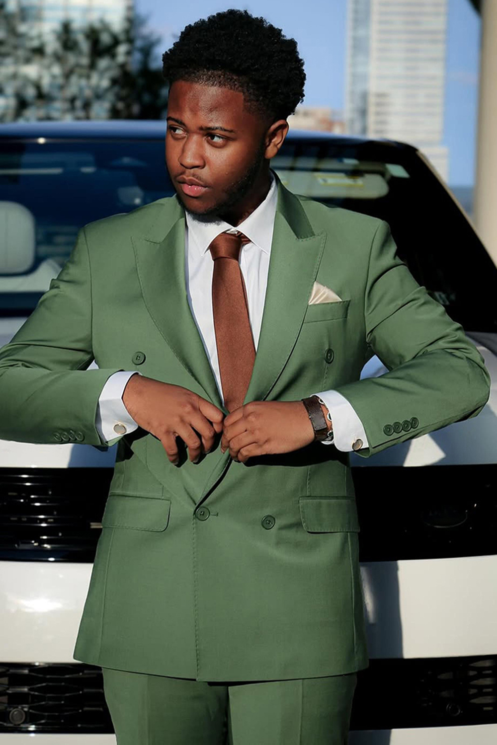 Green Peak Lapel Slim Fit 2 Piece Men's Prom Homecoming Suits