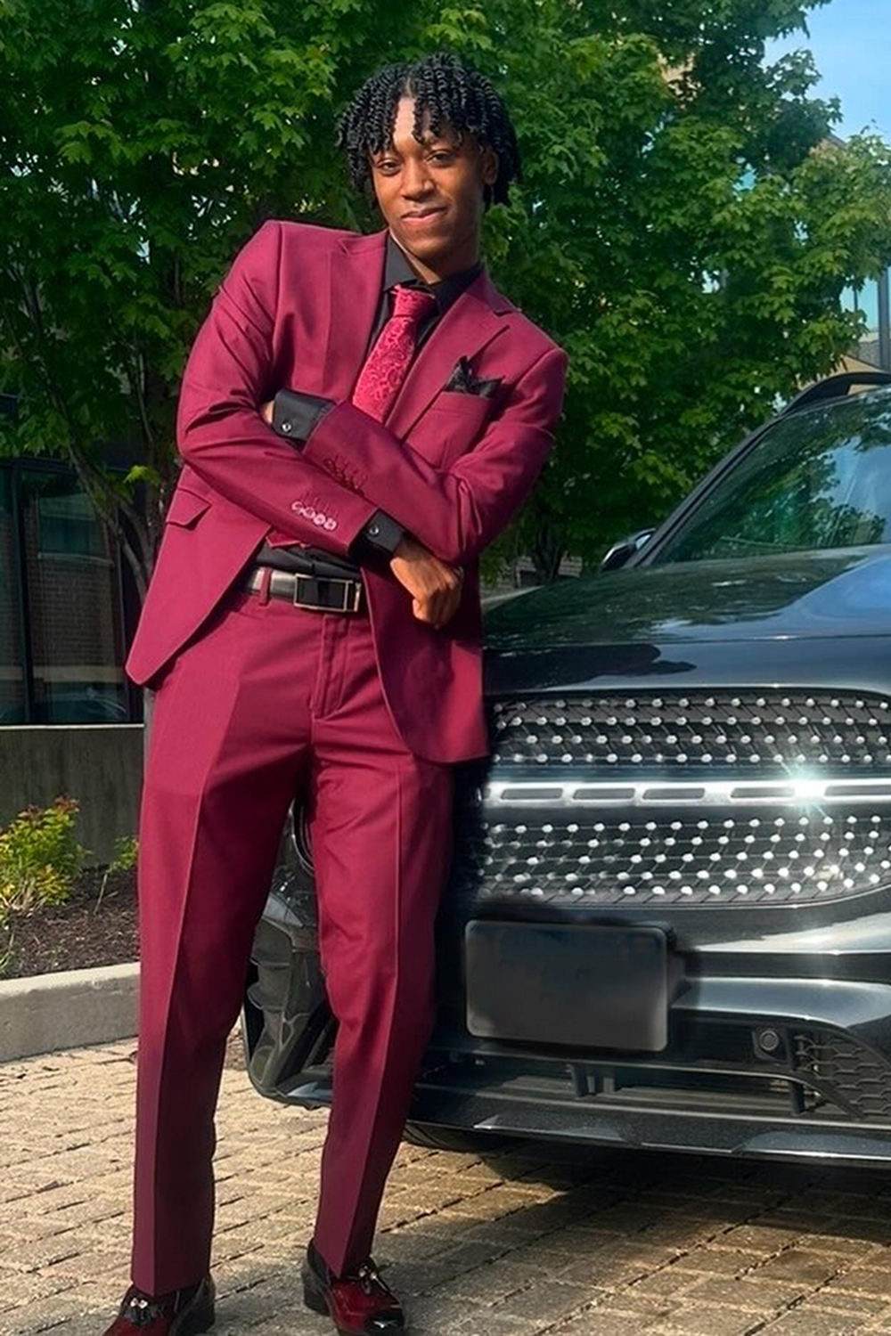 Dark Red Notched Lapel Slim Fit 2 Piece Men's Prom Homecoming Suits