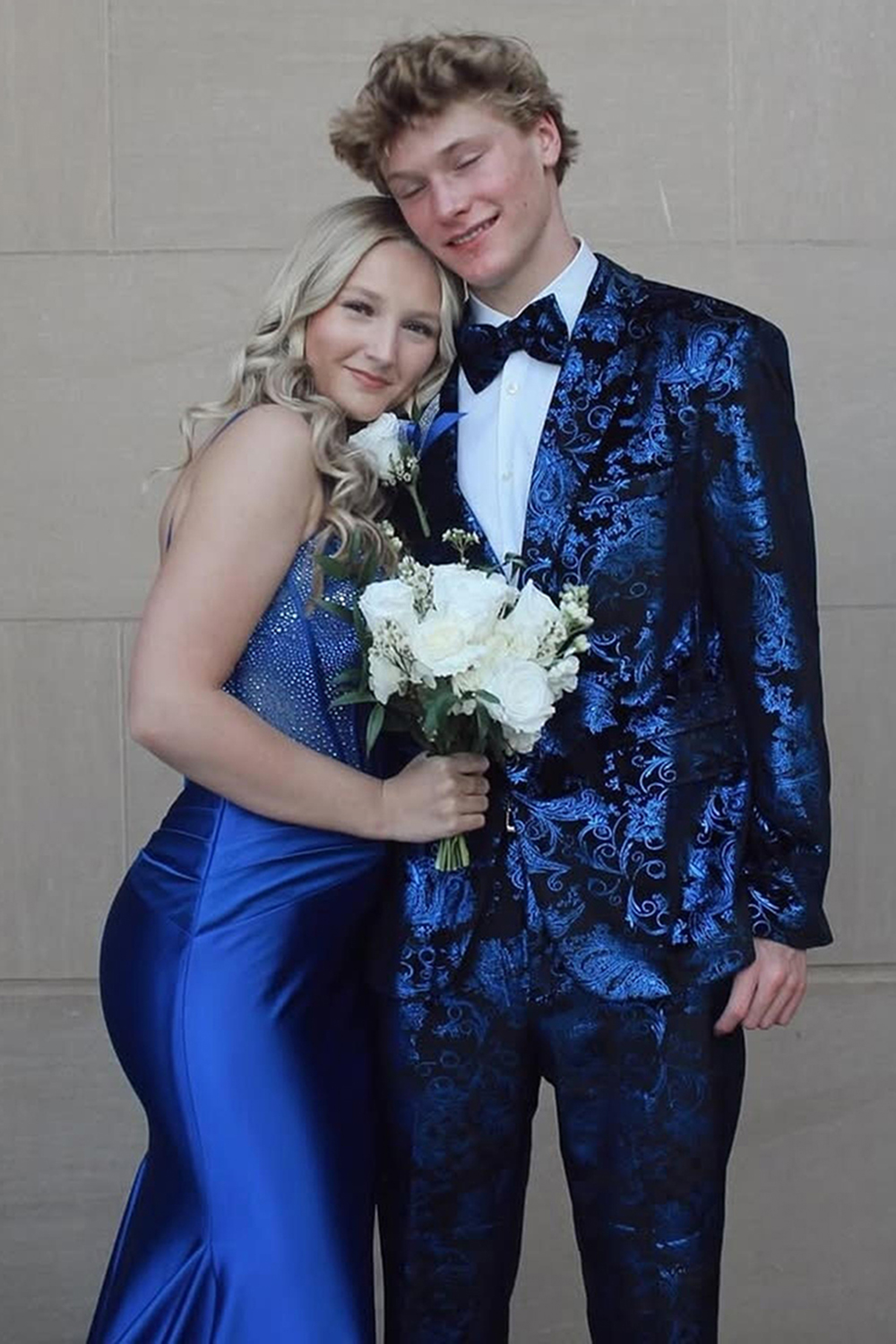 Sparkly Blue Jacquard Notched Lapel Slim Fit 2 Piece Men's Prom Homecoming Suits