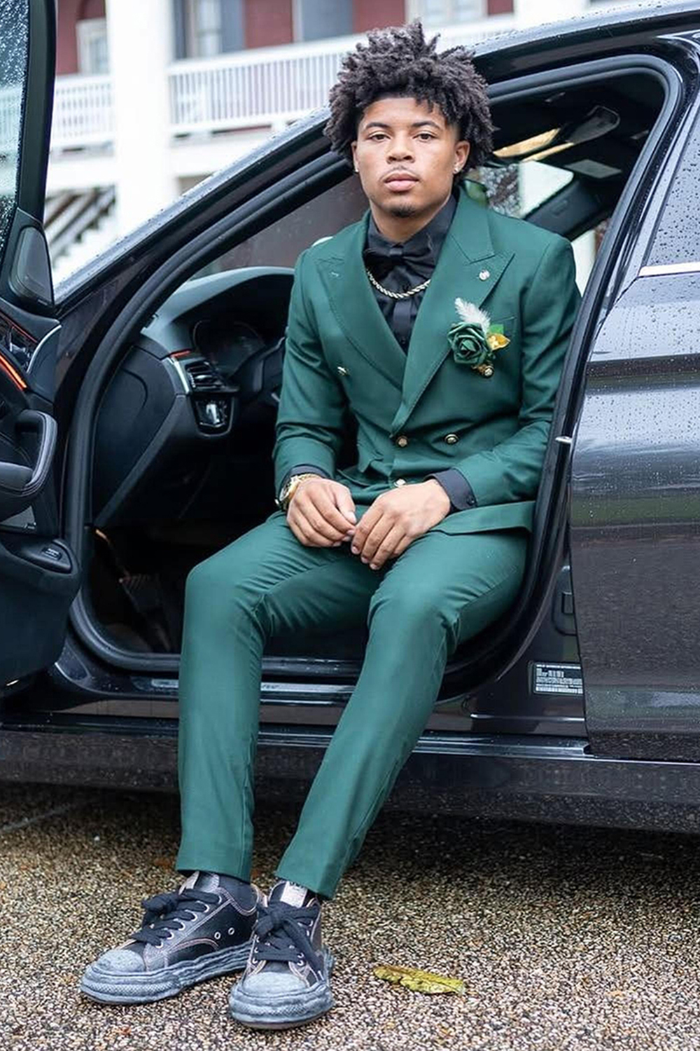 Dark Green Peak Lapel Slim Fit 2 Piece Men's Prom Homecoming Suits