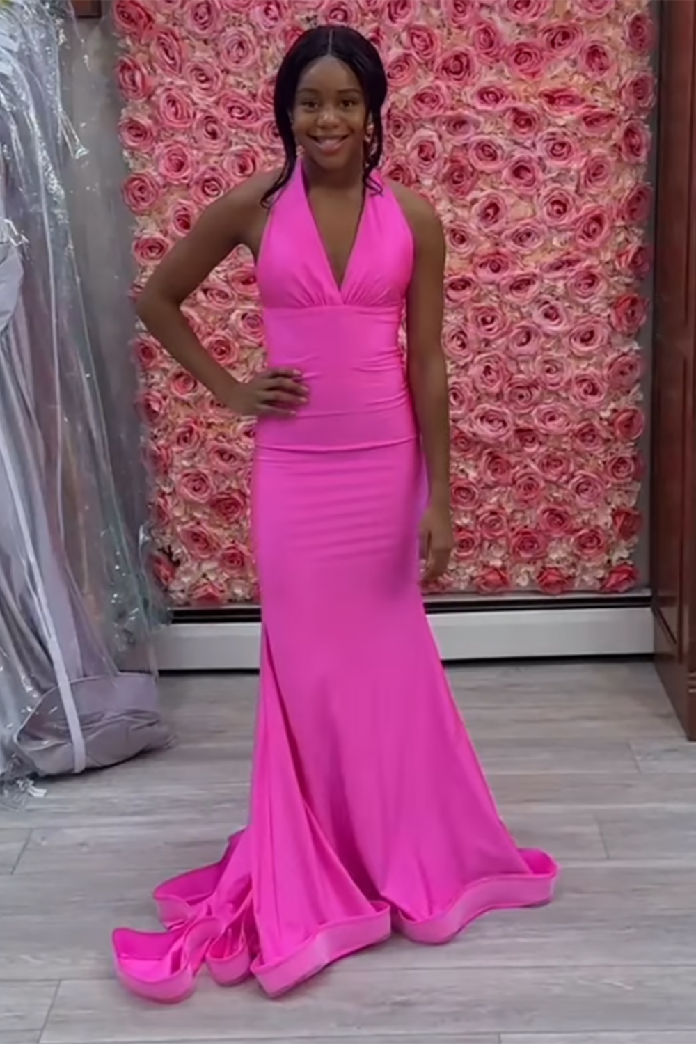 Simple Light Blue Halter Backless Long Satin Mermaid Prom Dress