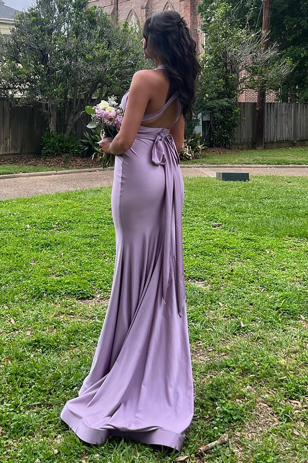 Simple Light Blue Halter Backless Long Satin Mermaid Prom Dress