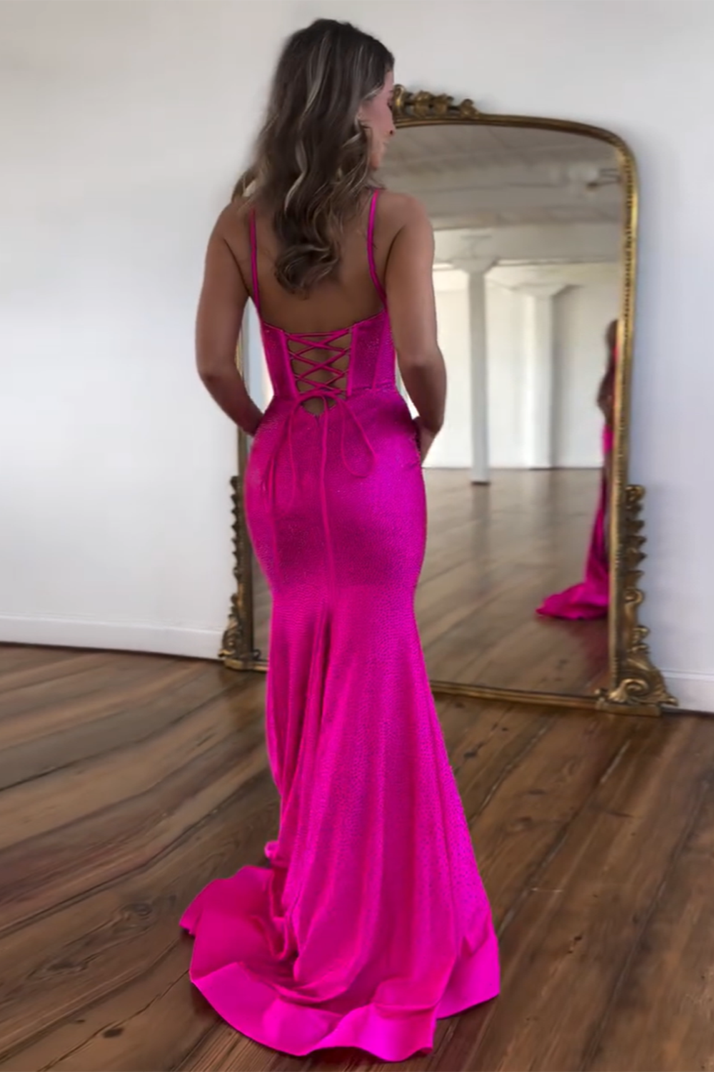 Sparkly Mermaid Spaghetti Straps Black Corset Prom Dress with Beading