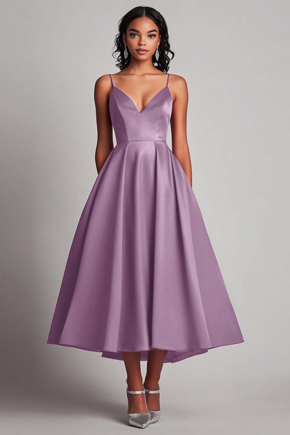 Martini A Line Satin Spaghetti Straps Long Formal Dress