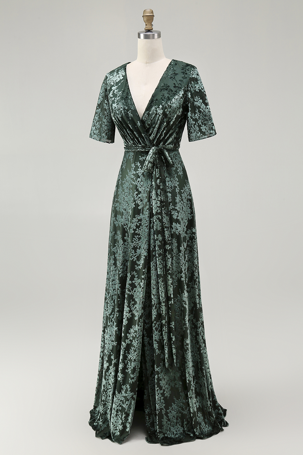 Burnout Velvet Dark Green Mother of Bride Dress
