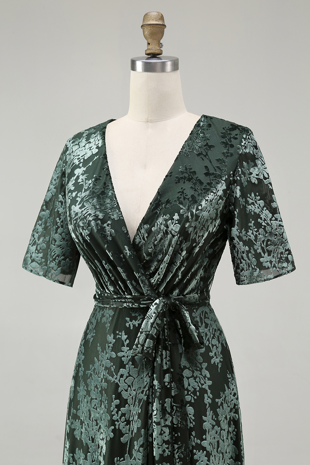 Burnout Velvet Dark Green Mother of Bride Dress