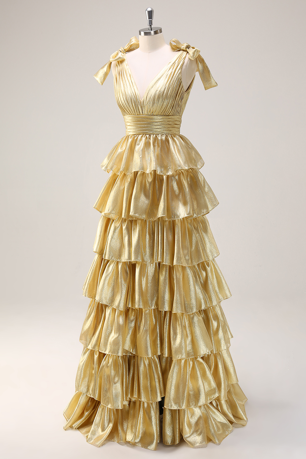 Princess A Line Deep V Neck Pink Prom Dress with Ruffles