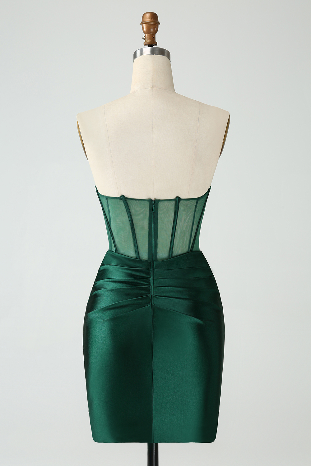 Dark Green Strapless Bodycon Satin Ruched Corset Short Homecoming Dress 
