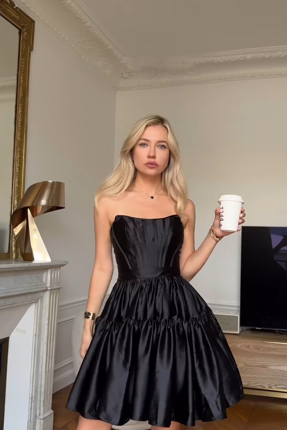 Black Strapless A-Line Satin Corset Short Homecoming Dress 
