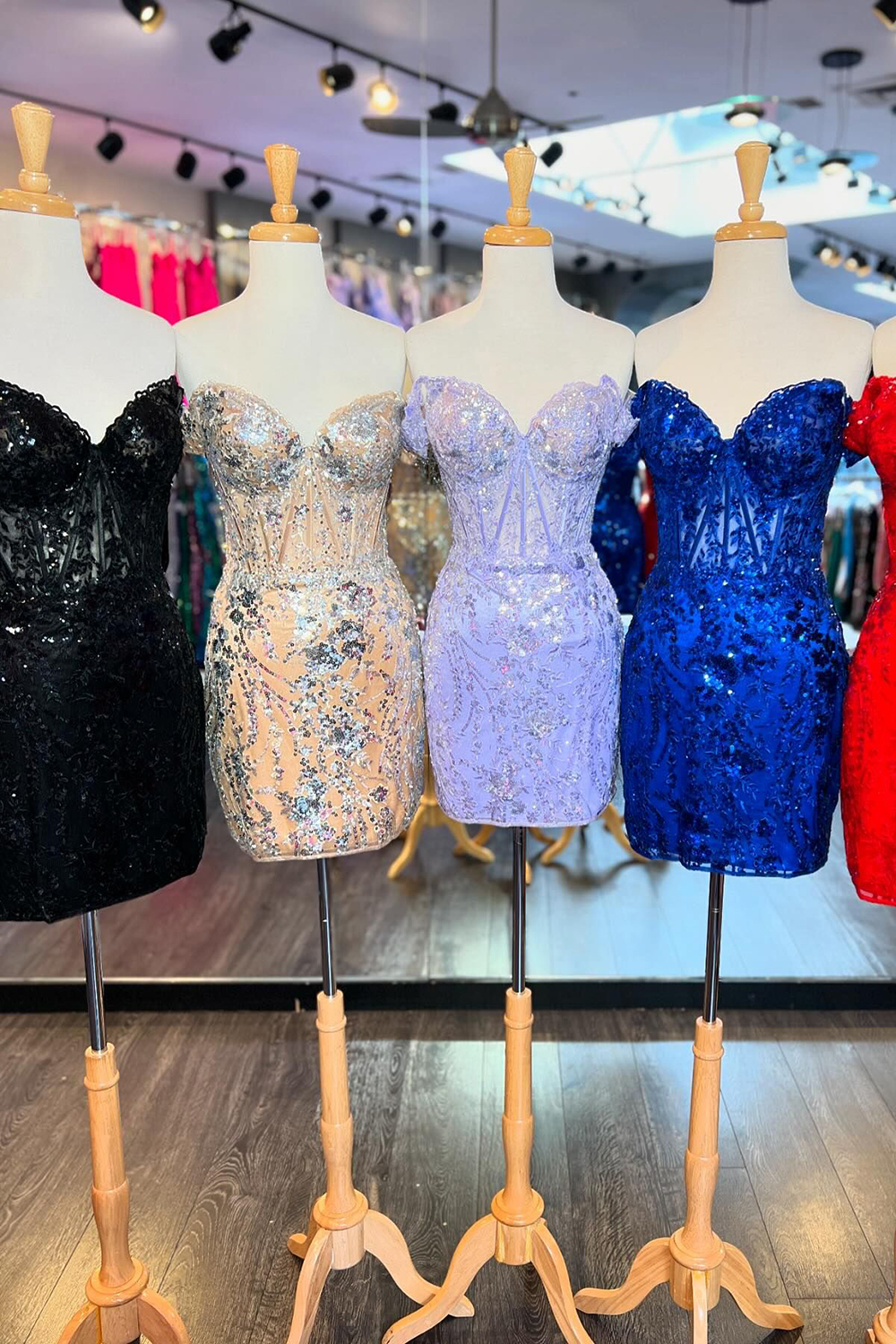 Black Off the Shoulder Bodycon Sequins Short Corset Homecoming Dress