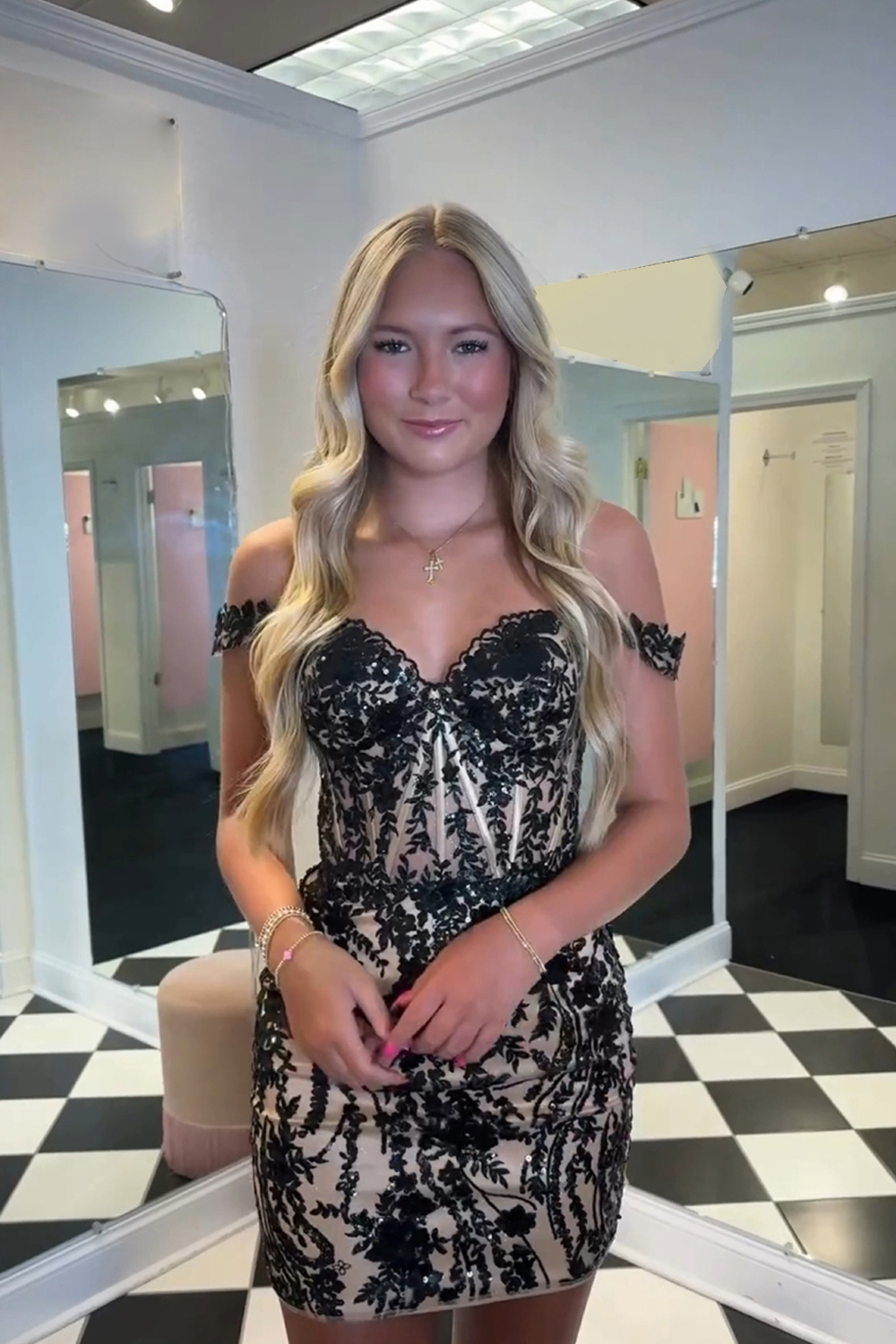 Black Off the Shoulder Bodycon Sequins Short Corset Homecoming Dress