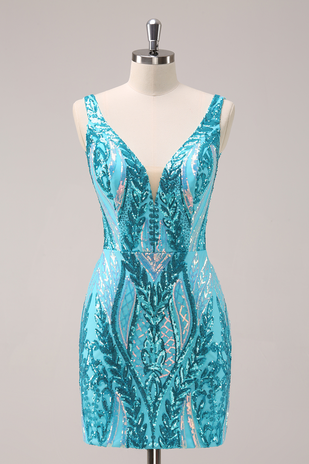 Sparkly Dark Purple V Neck Bodycon Sequins Homecoming Dress