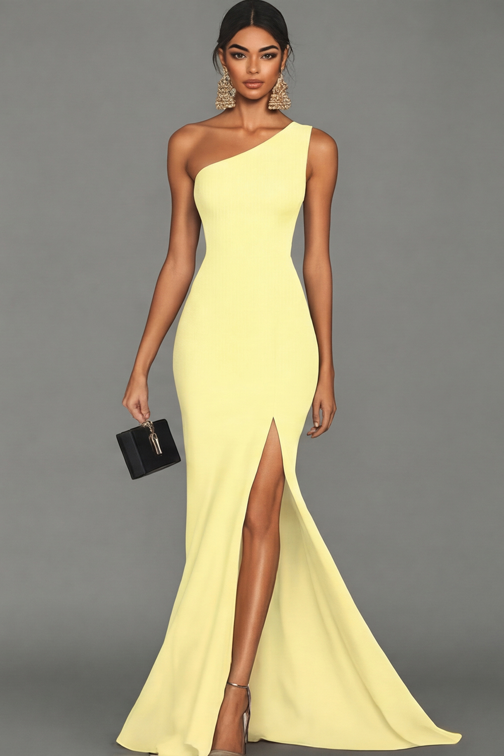 Elegant Black Mermaid One Shoulder Long Satin Formal Dress with Slit