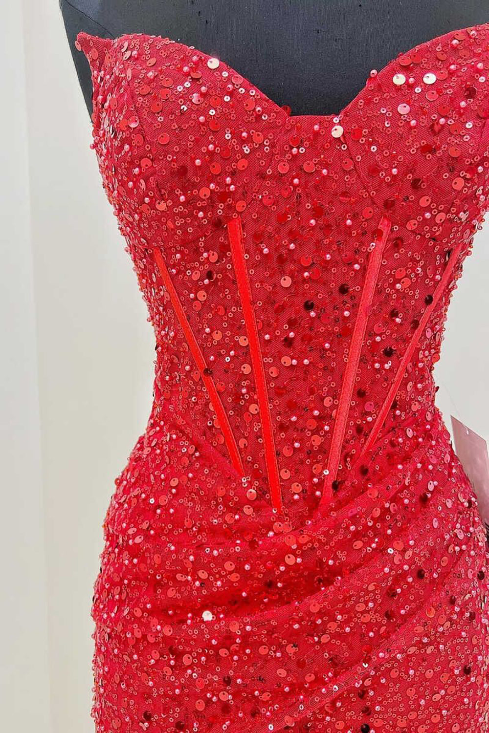 Bodycon Sweetheart Red Sequins Corset Homecoming Dress