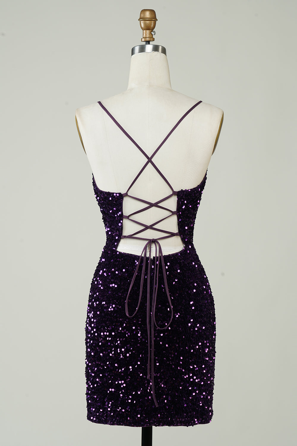 Purple Sheath Sequins Spaghetti Straps Homecoming Dress