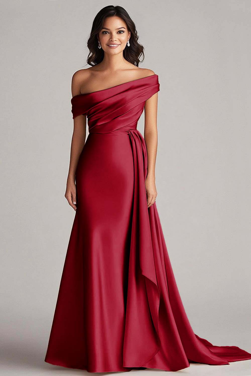Off the Shoulder Elegant Champagne Long Formal Dress with Side Cape