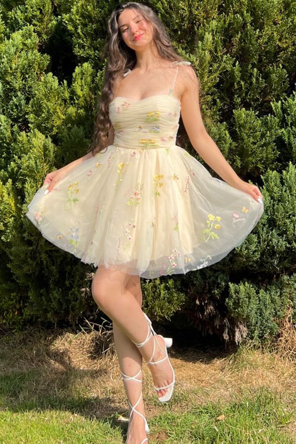 Cute A Line Champagne Short Homecoming Dress with Embroidery