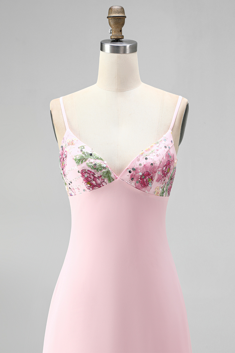 Pink Spaghetti Straps Floral Short Bodycon Homecoming Dress with Embroidery