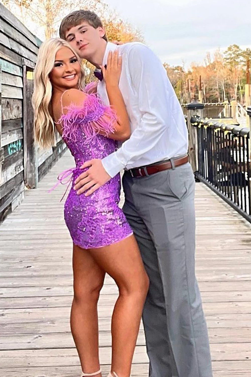 Sheath Off the Shoulder Galaxy Blue Sequins Short Homecoming Dress with Feather