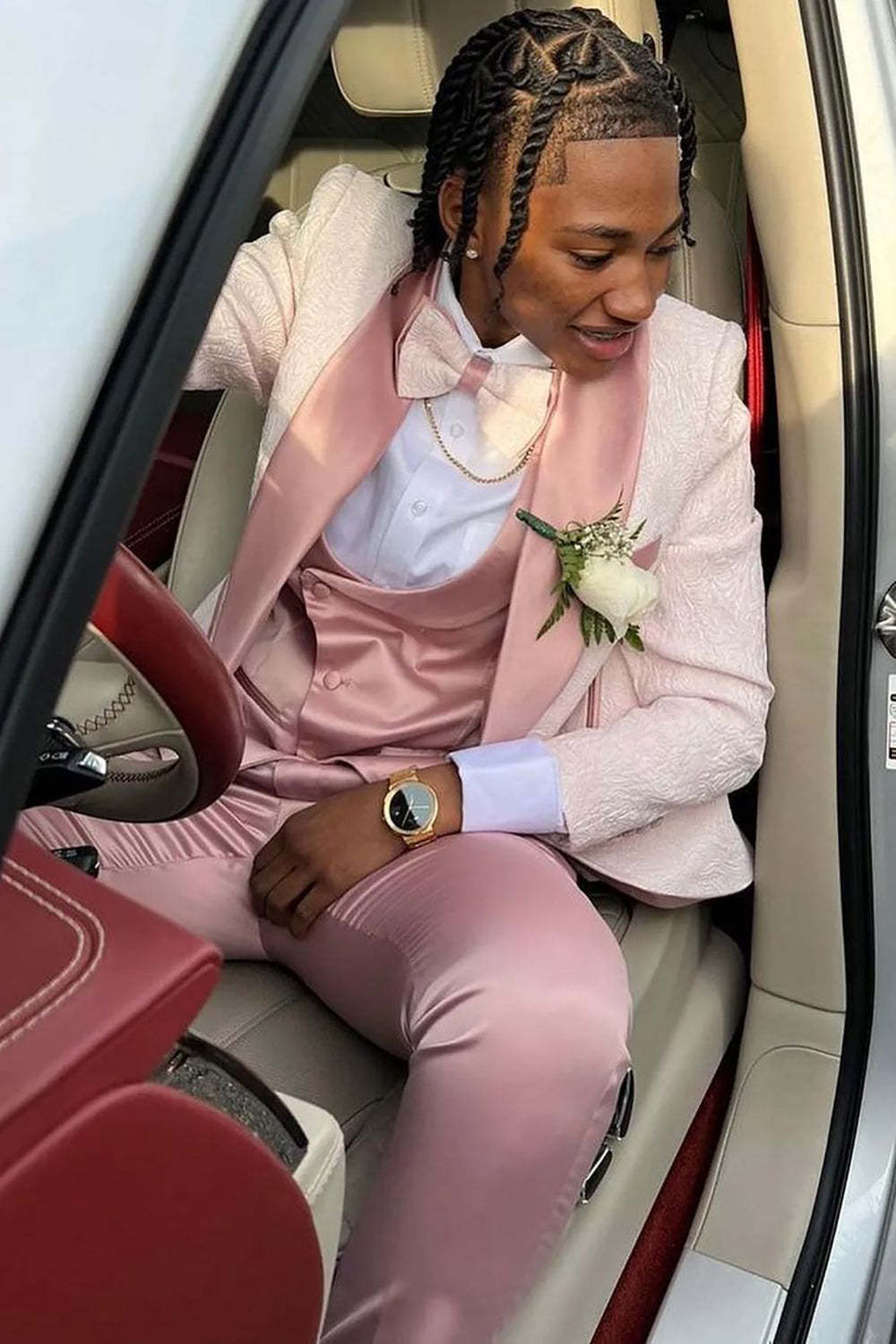 Men's Modern Fit Shawl Lapel Wedding & Prom Tuxedo in Pink Satin Paisley