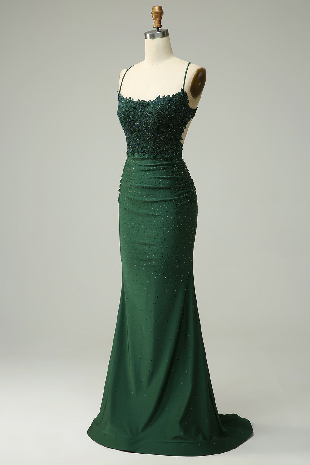 Mermaid Spaghetti Straps Dark Green Long Prom Dress with Appliques