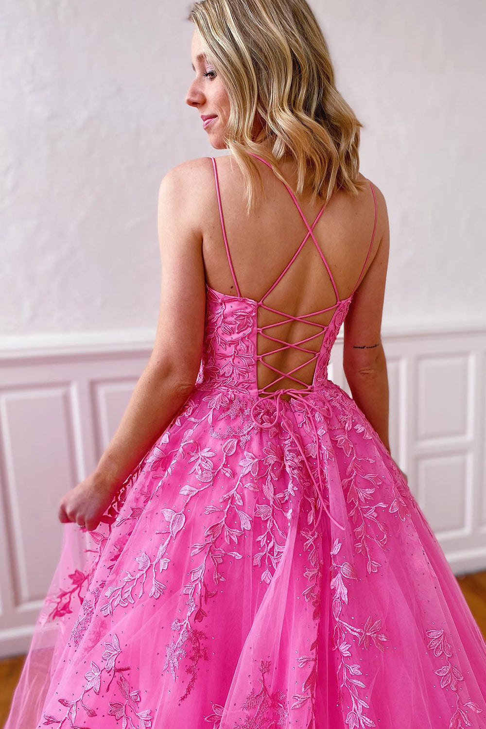 Purple Tulle Prom Dress with Appliques