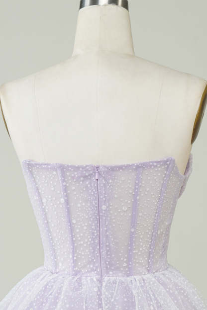 Princess A Line Strapless Lilac Corset Homecoming Dress with Ruffles