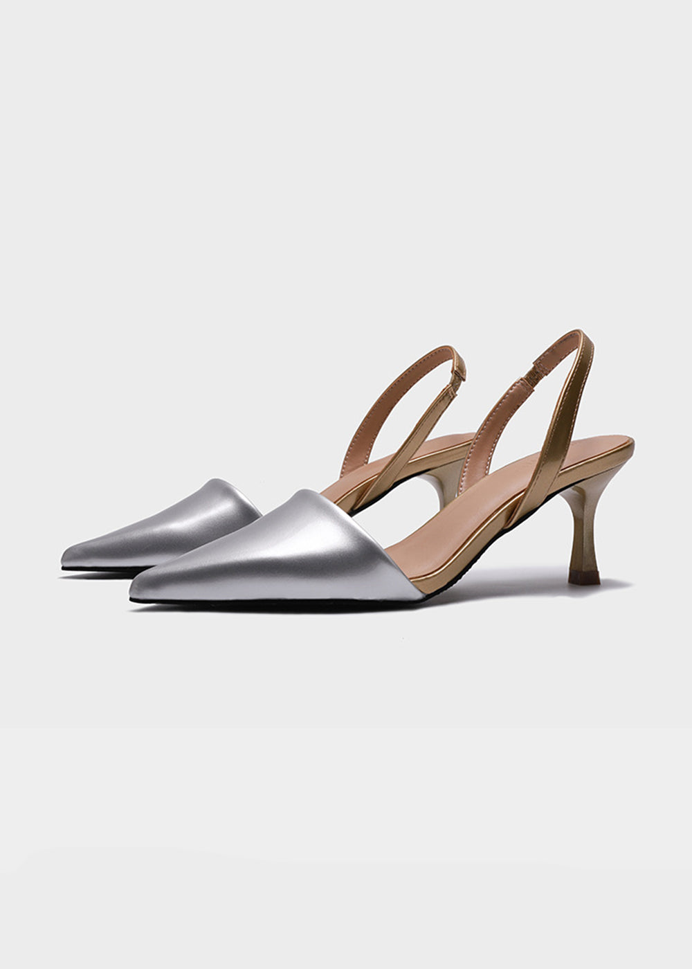 Silver PU Pointed Toe Slingback Pump Heels