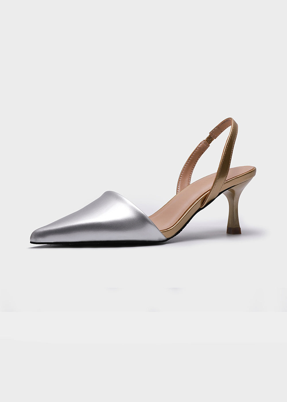 Silver PU Pointed Toe Slingback Pump Heels