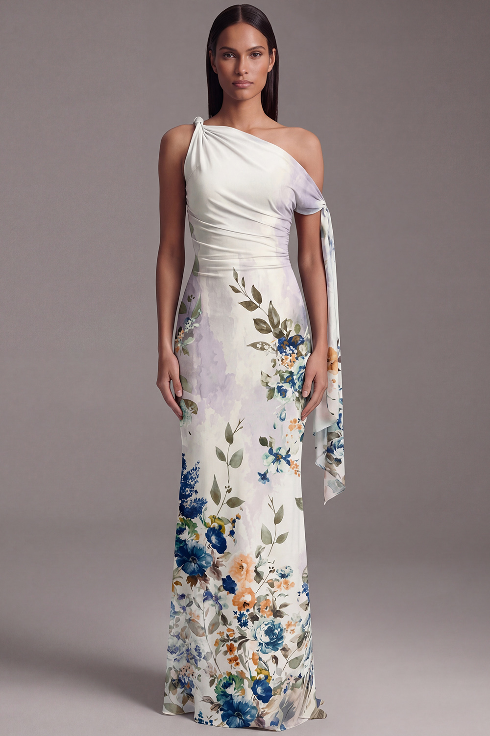 Floral Ruched Maxi Black Mermaid Beach Wedding Guest Dress