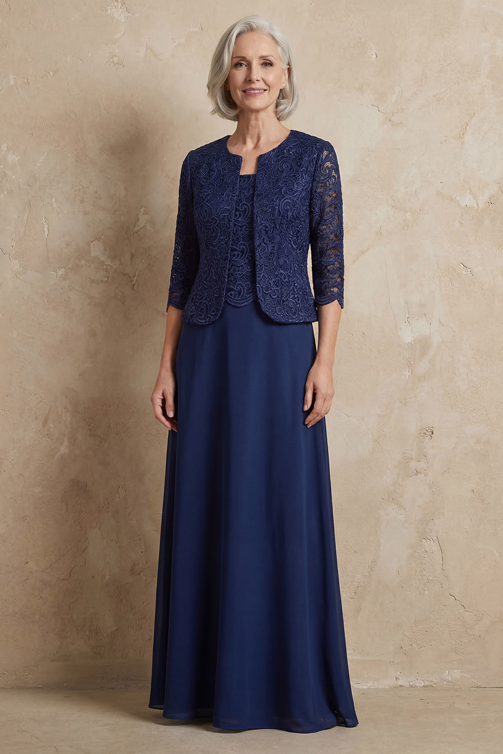 Apricot Chiffon Square Neck Floor-Length 3-Piece Mother of the Bride Dress with Jacket