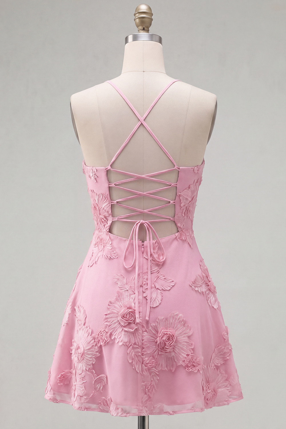 Lilac Floral Short A-Line Spaghetti Straps Homecoming Dress