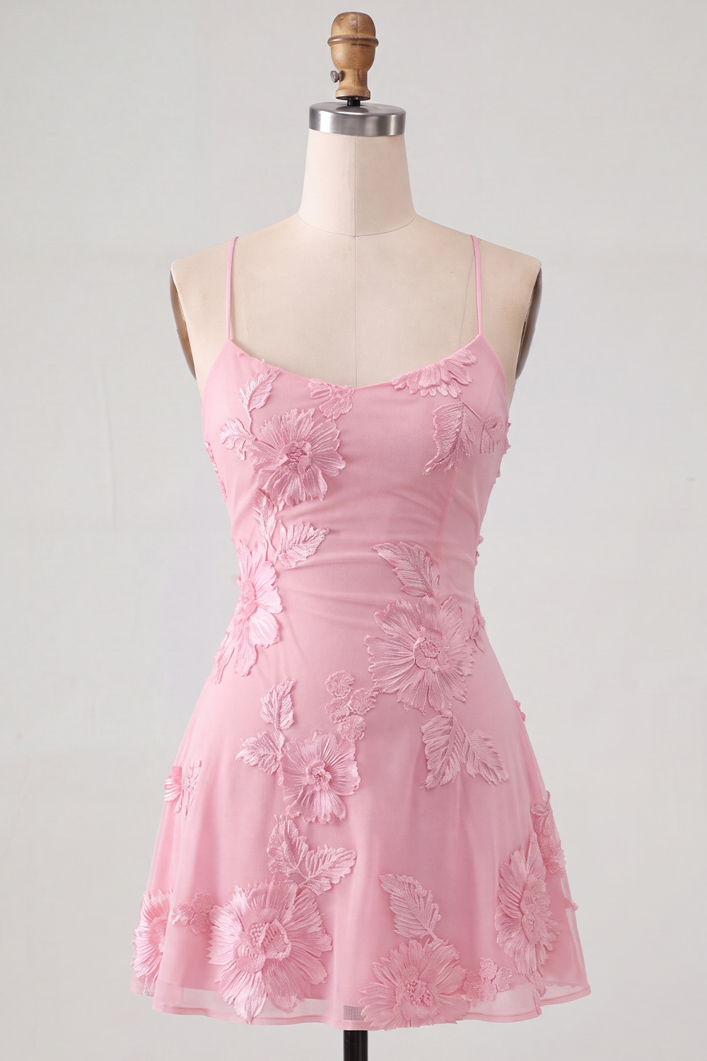 Lilac Floral Short A-Line Spaghetti Straps Homecoming Dress