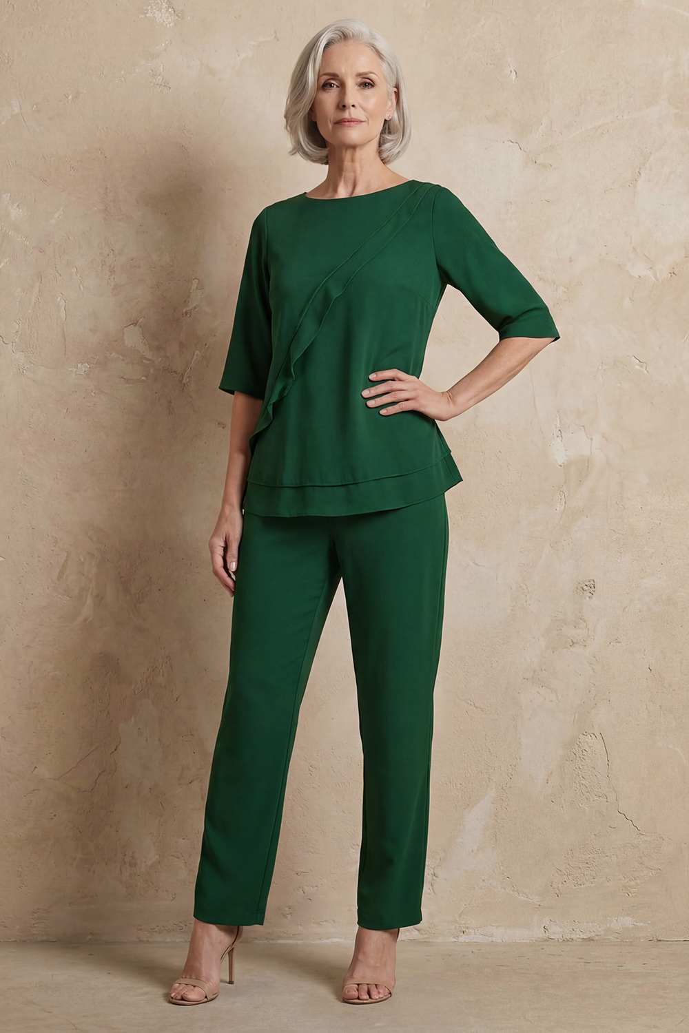 Black Bateau Neck 2 Piece Mother of the Bride Pant Suits with Sleeves