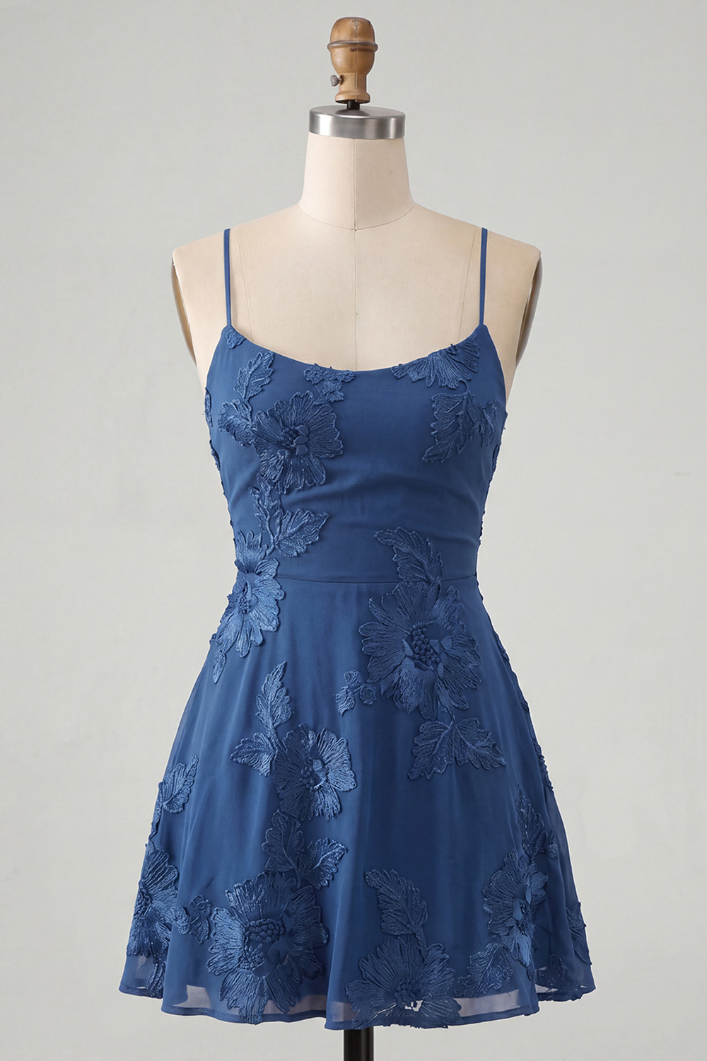 Lilac Floral Short A-Line Spaghetti Straps Homecoming Dress