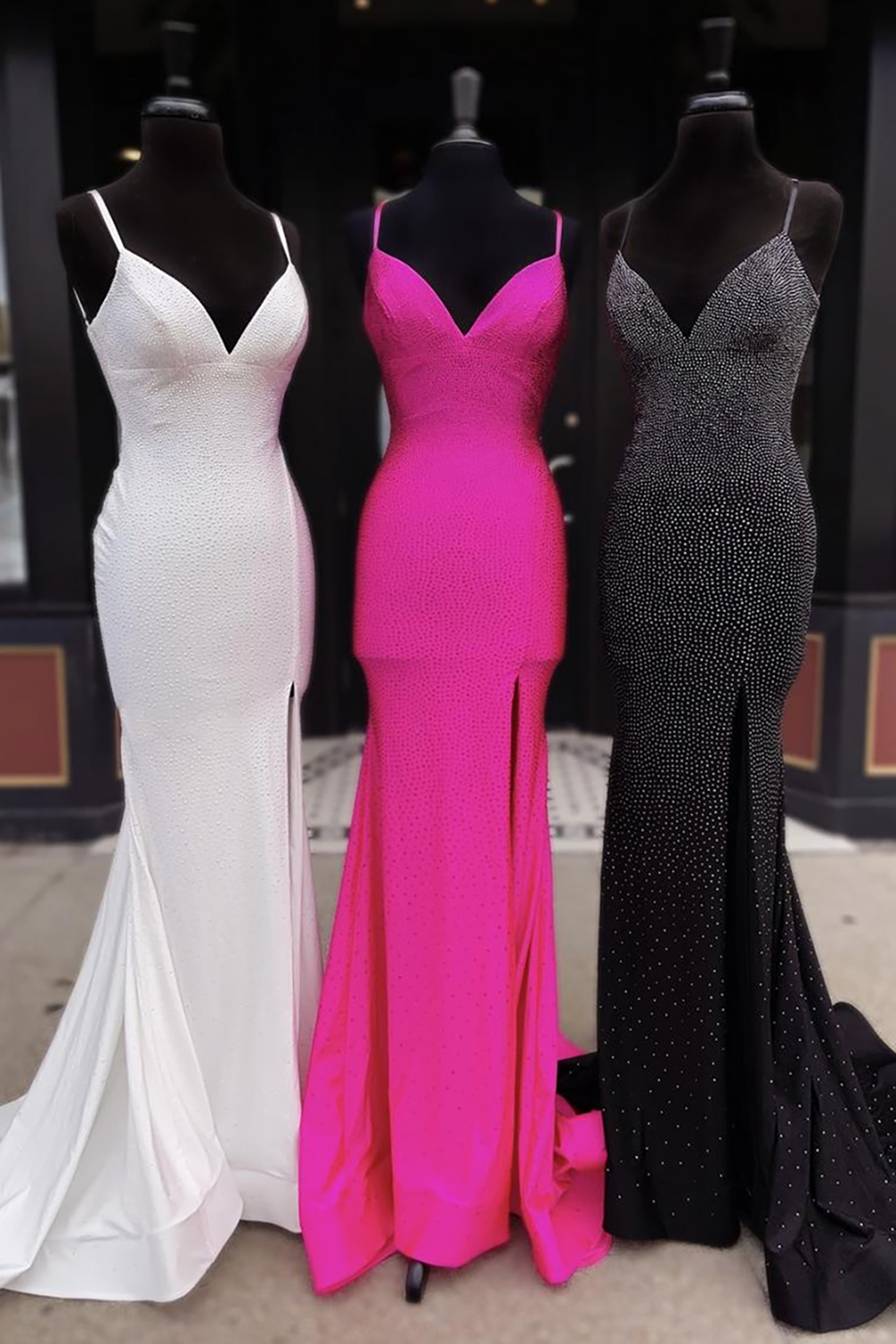 Blue Beading Prom Dress with Slit