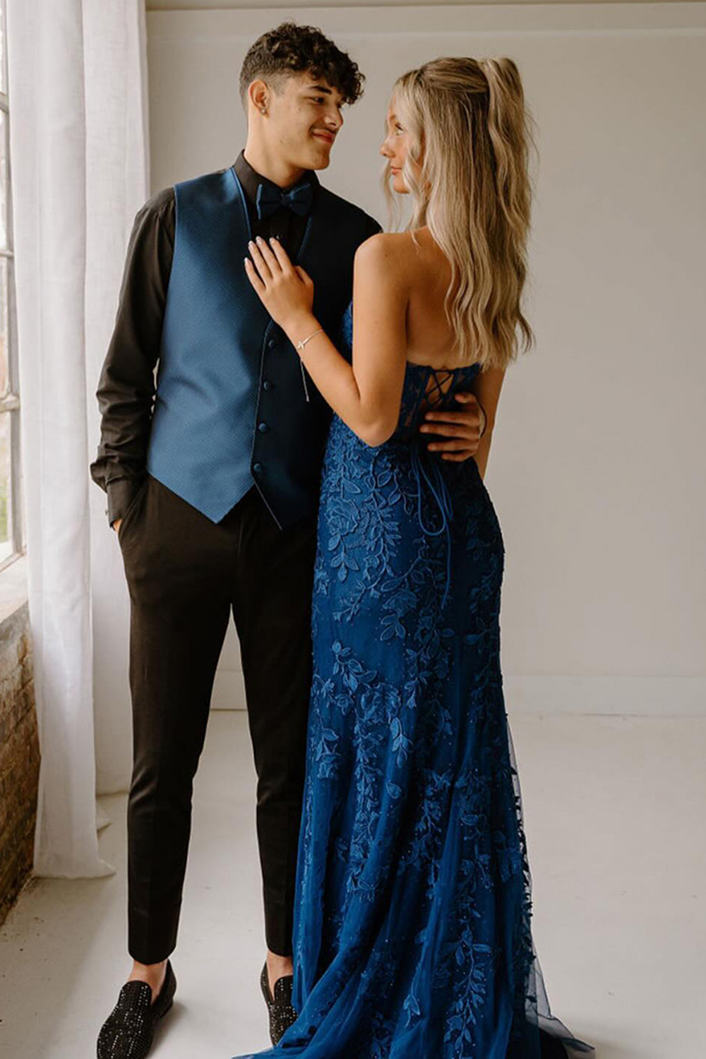 Purple Corset Sweetheart Long Lace Prom Dress with Slit