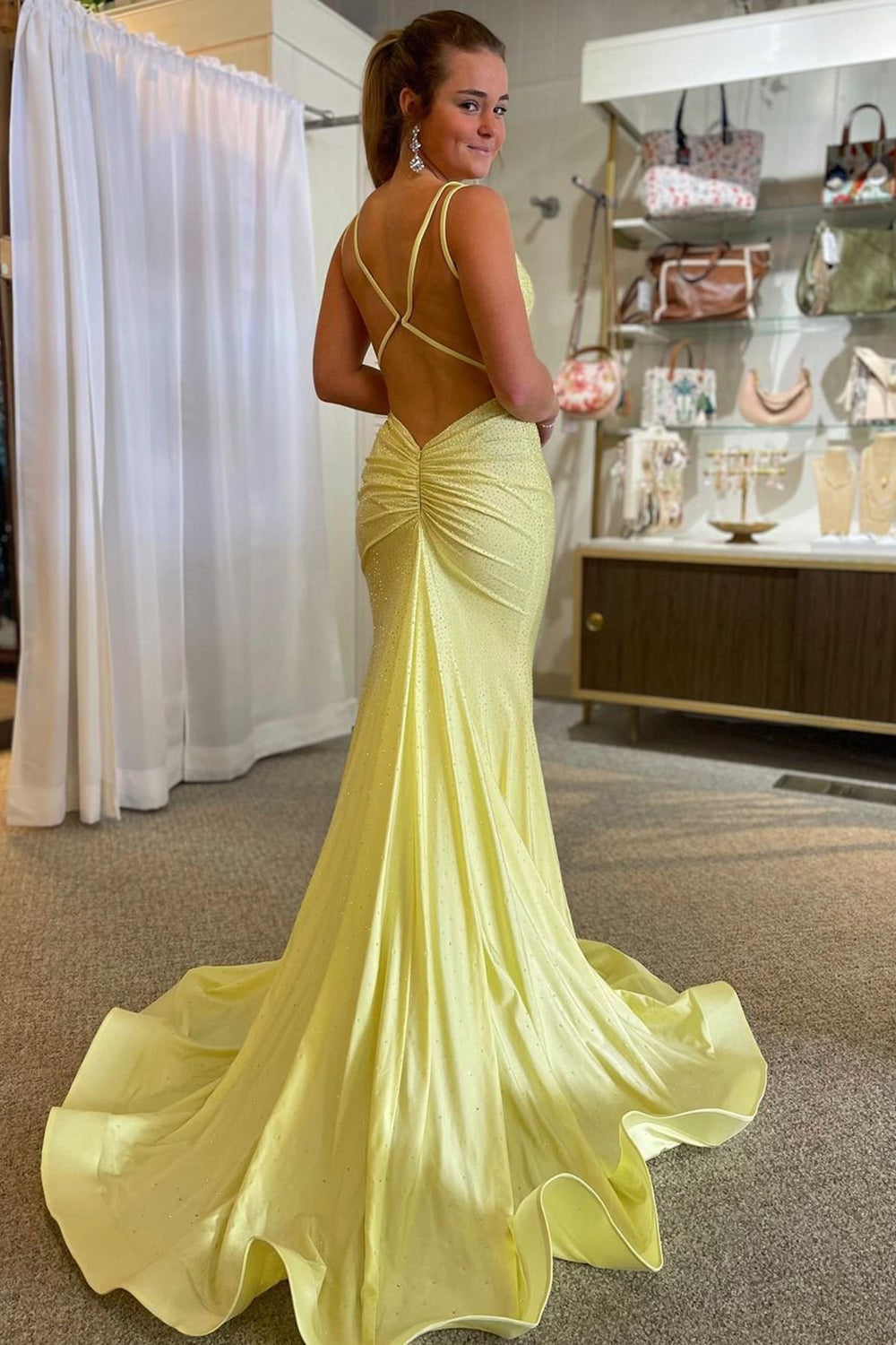 Sparkly Mermaid Spaghetti Straps White Sequins Long Prom Dress