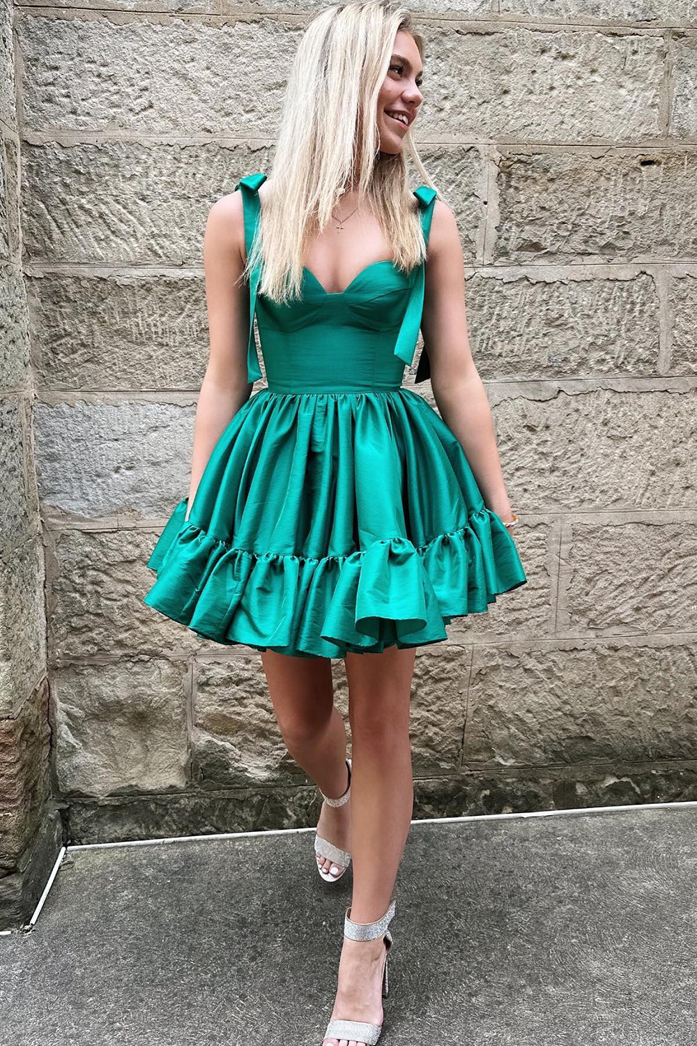 Simple Green Corset A-Line Ruched Short Homecoming Dress