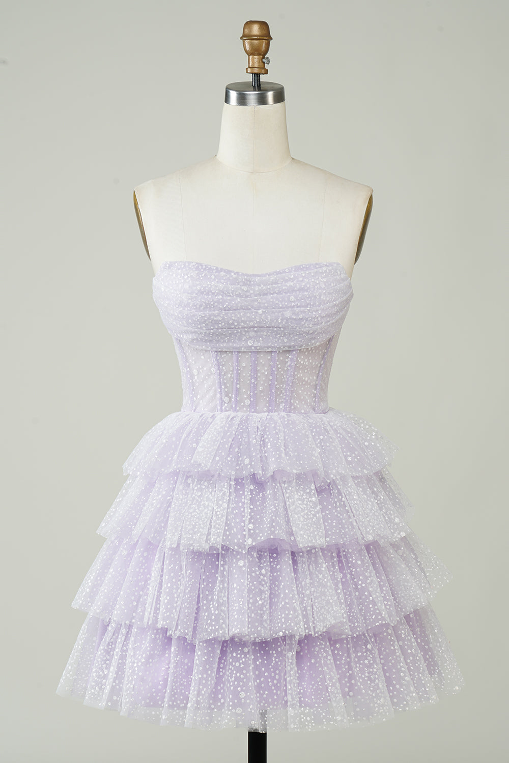 Lilac Corset A-Line Short Tulle Tiered Homecoming Dress