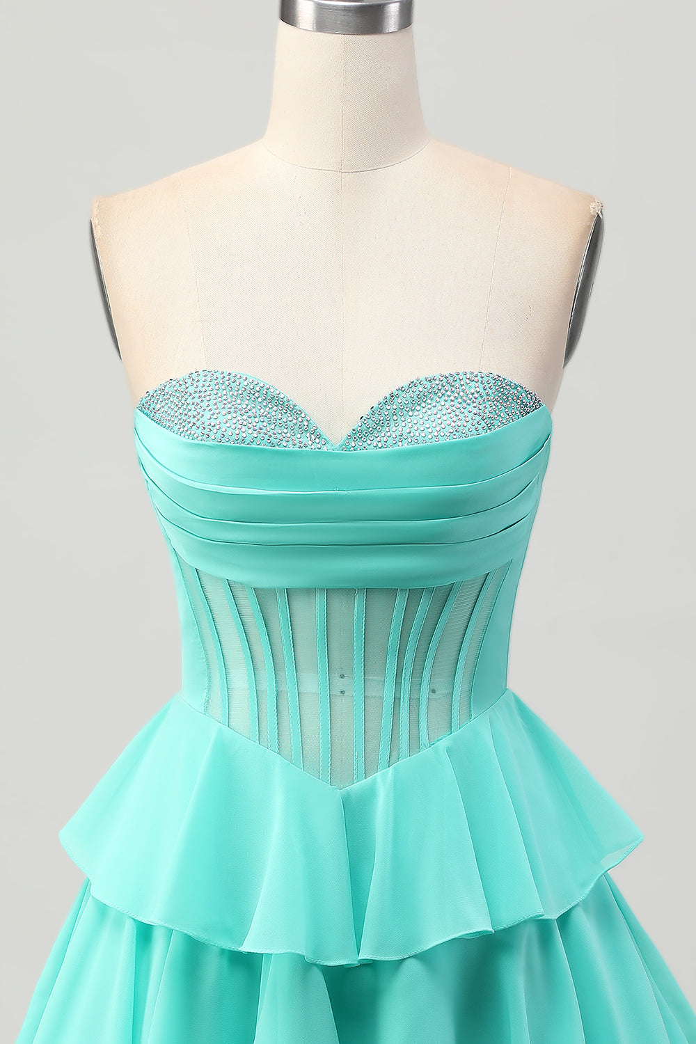 Sparkly Green Ruffled Sweetheart Short Corset Homecoming Dress with Beading