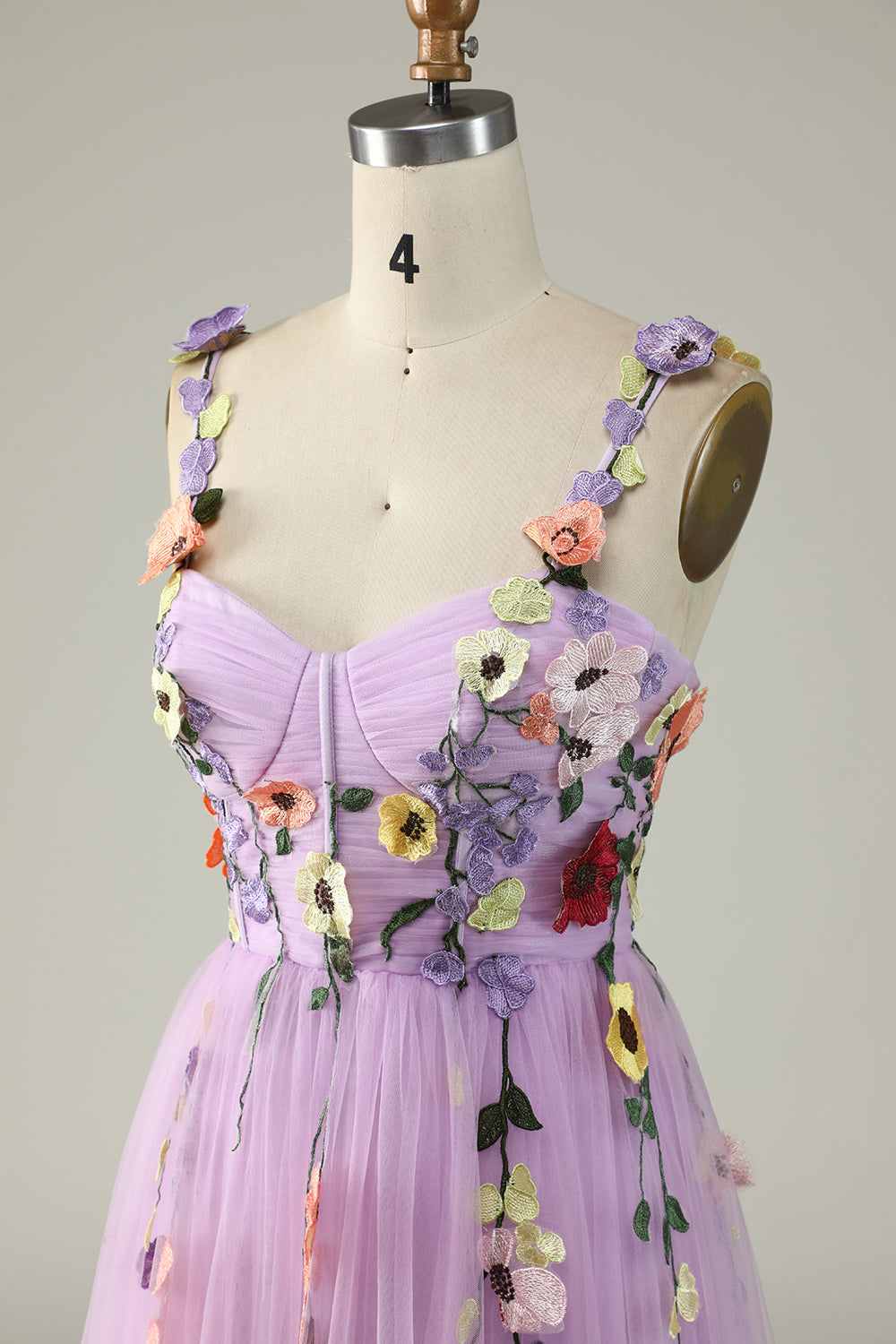 Purple Spaghetti Straps Prom Dress With 3D Flowers