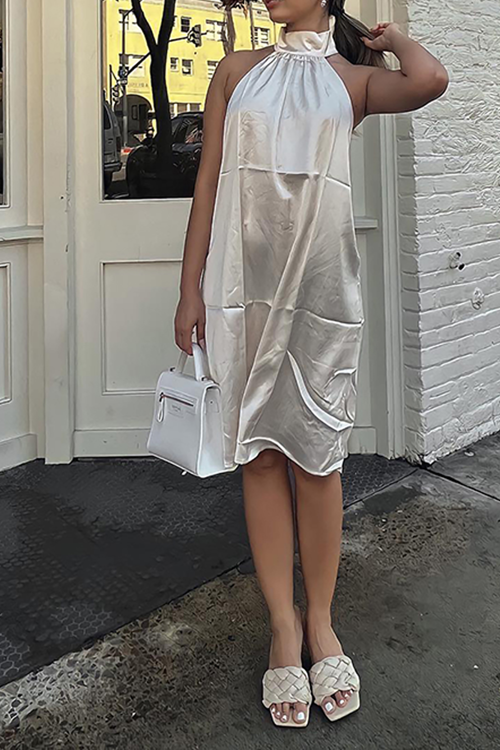 White A Line Halter Midi Dress